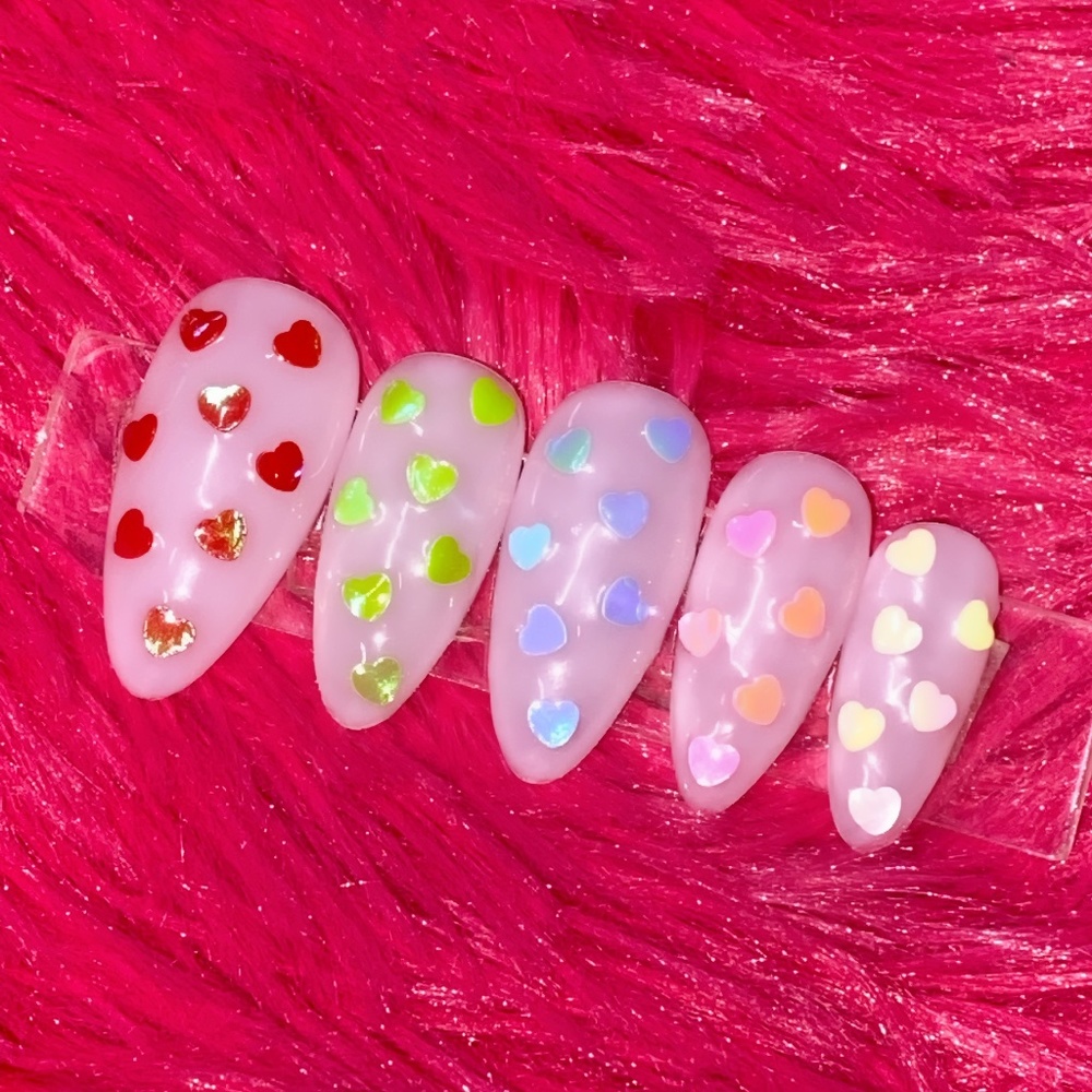 Colourful Y2K Heart Nude Handmade Luxury Press On Nails